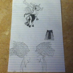 Size: 1024x1024 | Tagged: safe, artist:drhino419, final fantasy, kefka palazzo, lined paper, monochrome, ponified, traditional art, wings