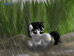 Size: 1000x750 | Tagged: safe, artist:anna-krylova, crying, nae, ponified, prone, rain, solo, sushi oji