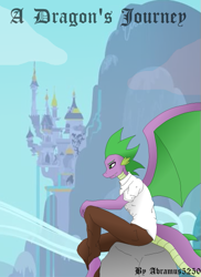 Size: 441x605 | Tagged: safe, artist:mr-101, spike, anthro, canterlot, cover art, frown, sad