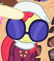 Size: 188x212 | Tagged: safe, screencap, apple bloom, twilight time, clothes, costume, disguise, glasses, solo