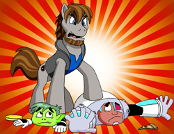 Size: 1017x786 | Tagged: safe, artist:bennythebeast, cyborg, beast boy, ponified, teen titans go, the mysterious mr. enter