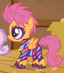 Size: 207x234 | Tagged: safe, screencap, scootaloo, sweetie belle, the show stoppers, alternate hairstyle, clothes, costume, rocker, show stopper outfits