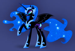 Size: 800x541 | Tagged: artist needed, source needed, useless source url, safe, nightmare moon, alicorn, pony, cutie mark, helmet, open mouth, raised leg, slit eyes, solo, spread wings, wings