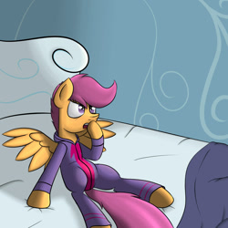 Size: 1200x1200 | Tagged: safe, artist:floret, scootaloo, clothes, pajamas, tired