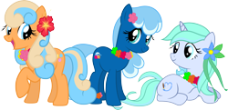 Size: 6000x2906 | Tagged: safe, artist:pilot231, oc, oc only, oc:ocean blossom, oc:sea foam ep, oc:shelly shores, earth pony, pony, unicorn