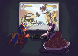 Size: 1071x778 | Tagged: safe, artist:modern-warmare, oc, eliza, filia, houraisan kaguya, peacock (skullgirls), ponified, skullgirls, touhou, valentine (skullgirls), video game