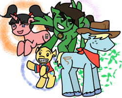 Size: 652x525 | Tagged: safe, artist:ixtaek, clay bailey, kimiko tohomiko, omi, ponified, raimundo pedrosa, xiaolin showdown