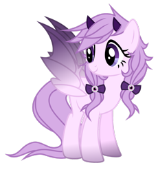 Size: 1024x1114 | Tagged: safe, artist:bubblestormx, oc, oc only, oc:lilac grace, bat pony, pony, bow, looking back, simple background, smiling, solo, spread wings, transparent background, vector