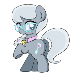 Size: 1229x1237 | Tagged: safe, artist:alazak, silver spoon, collar, cute, glasses, raised hoof, simple background, smiling, solo, transparent background