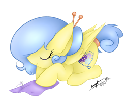 Size: 1024x820 | Tagged: safe, artist:browniealexia, oc, oc only, oc:buttons, pegasus, pony, prone, sleeping, solo