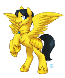 Size: 999x1200 | Tagged: safe, artist:onnanoko, oc, oc only, oc:steelshine, pegasus, pony, armor, male, neighvada nights, rearing, royal guard, smiling, spread wings, stallion, wings