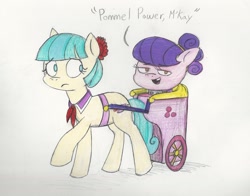 Size: 1280x1005 | Tagged: safe, artist:pamperponiesnparts, coco pommel, suri polomare, ask, cart, dialogue, disembodied head, horses doing horse things, pulling, traditional art, tumblr