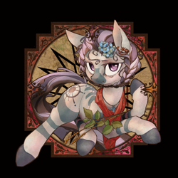 Size: 900x900 | Tagged: safe, artist:toki, oc, oc only, oc:compass rose (zebra), zebra, braid, clothes, female, flower, jewelry, necklace, scarf, solo