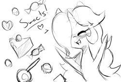 Size: 1081x735 | Tagged: safe, artist:moonseeker, oc, oc only, oc:sketchy skylar, blushing, candy, lollipop, monochrome, solo