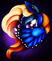 Size: 808x945 | Tagged: safe, artist:syico, oc, oc only, oc:blue peleide, original species, pony, black background, butterfly pony, butterfly wings, simple background, solo