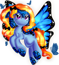 Size: 837x916 | Tagged: safe, artist:syico, oc, oc only, oc:blue peleide, butterfly, pony, butterfly pony, butterfly wings, flying, simple background, solo, transparent background