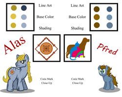 Size: 4500x3600 | Tagged: safe, artist:deltafairy, oc, oc:alas, oc:alastoria, oc:pfred, earth pony, pony, commission, digital art, female, male, photoshop, ponified, reference sheet, tablet drawing