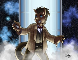 Size: 1280x989 | Tagged: safe, artist:reylogart00, doctor whooves, anthro, doctor who, solo, sonic screwdriver, stars, tardis
