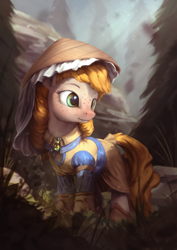 Size: 850x1200 | Tagged: safe, artist:assasinmonkey, oc, oc only, earth pony, pony, clothes, dress, female, first contact war, freckles, hat, mare, solo