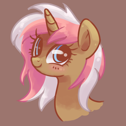 Size: 1800x1800 | Tagged: safe, artist:kinkypinkie, oc, oc only, oc:softie swirl, pony, unicorn, bust, portrait, smiling, solo