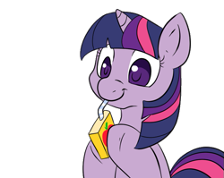 Size: 649x516 | Tagged: safe, artist:lustrous-dreams, edit, twilight sparkle, :t, ask filly twilight, cute, filly, hoof hold, juice box, simple background, smiling, solo, transparent background, twiabetes, younger