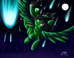 Size: 1280x1006 | Tagged: safe, artist:sleepykirin, oc, oc only, pegasus, pony, flying, glasses, moon, night, solo, stars