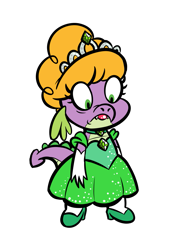 Size: 927x1330 | Tagged: safe, artist:rusheloc, spike, dragon, princess spike (episode), clothes, crossdressing, dress, green, princess, simple background, spike is not amused, transparent background