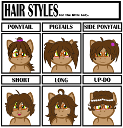 Size: 800x832 | Tagged: safe, artist:deltafairy, oc, oc only, oc:healing heart, pegasus, pony, female, hair, hair bun, hair style meme, hairstyle, just for fun, long hair, meme, meme chart, pigtails, ponytail, short hair, side ponytail, solo, updo