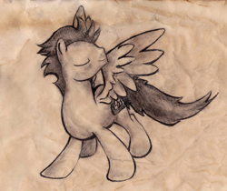 Size: 610x512 | Tagged: safe, artist:pegasusrainn, soarin', charcoal drawing, sketch, solo, traditional art