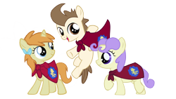 Size: 1920x1080 | Tagged: safe, artist:avisola, cream puff, pound cake, pumpkin cake, cape, clothes, cmc cape, cute, cutie mark crusaders, looking at you, older, simple background, smiling, transparent background, vector