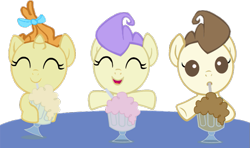 Size: 813x481 | Tagged: safe, artist:avisola, cream puff, pound cake, pumpkin cake, pony, baby, baby pony, cute, foal, milkshake, milkshake ponies, weapons-grade cute