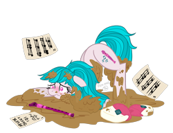 Size: 2000x1539 | Tagged: safe, artist:rem-ains, oc, oc only, oc:hamelin, flute, mud, musical instrument, sad