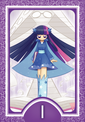 Size: 1200x1727 | Tagged: safe, artist:howxu, twilight sparkle, human, humanized, solo, tarot card, the magician