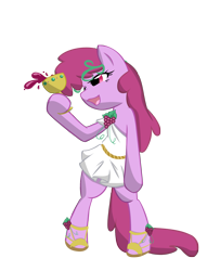 Size: 1627x2000 | Tagged: dead source, safe, artist:bamboodog, artist:nicolasnsane, berry punch, berryshine, earth pony, pony, alcohol, bipedal, clothes, dionysus, drink, female, greek, hoof hold, mare, sandals, simple background, solo, transparent background, vector