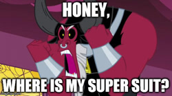 Size: 490x275 | Tagged: safe, lord tirek, frozone, image macro, meme, scorpan's necklace, solo, the incredibles, tirek where is your meme?!, where is my super suit?