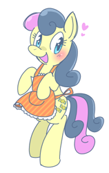 Size: 316x500 | Tagged: safe, artist:mido, bon bon, sweetie drops, pony, apron, bipedal, clothes, pixiv, solo