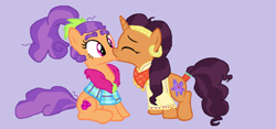 Size: 1024x481 | Tagged: safe, artist:firepony-bases, artist:huskyrbtorchick, plaid stripes, saffron masala, spice up your life, base used, crack shipping, female, kissing, lesbian, saffronstripes, shipping