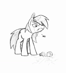 Size: 1154x1280 | Tagged: safe, artist:trickydick, oc, oc only, oc:top shelf, earth pony, pony, alcohol, bottle, crying, glass, lip bite, monochrome, sad, sketch, solo, vulgar