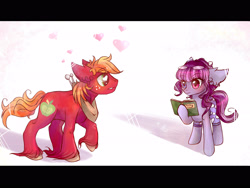 Size: 2820x2126 | Tagged: safe, artist:wilvarin-liadon, big macintosh, smarty pants, earth pony, pony, book, cargo ship, glasses, heart, heterochromia, male, ponified, shipping, smartymac, stallion, straight, unshorn fetlocks