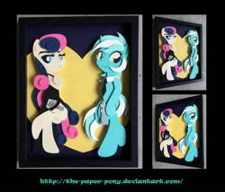 Size: 967x826 | Tagged: safe, artist:the-paper-pony, bon bon, lyra heartstrings, sweetie drops, pony, bipedal, clothes, dexterous hooves, dress, female, gun, lesbian, lyrabon, mr. and mrs. smith, necktie, secret agent sweetie drops, shadowbox, shipping