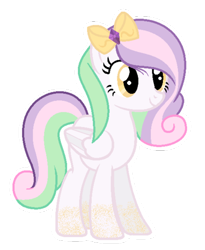 Size: 400x488 | Tagged: dead source, safe, artist:lulamoon18, oc, oc only, pegasus, pony, adoptable, adopted, bow, cute, hair bow, magical lesbian spawn, offspring, parent:princess celestia, parent:sweetie belle, parents:sweetielestia, solo