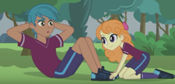 Size: 852x411 | Tagged: safe, screencap, carlos thunderbolt, orange sherbette, equestria girls, friendship games, pinkie spy (short), background human, crystal prep academy, crystal prep academy students, sit-ups