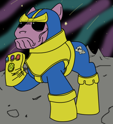 Size: 425x466 | Tagged: safe, infinity gauntlet, infinity gems, marvel, ponified, roflanebalo, solo, space, thanos