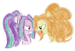 Size: 2942x2012 | Tagged: safe, artist:mishti14, adagio dazzle, aria blaze, pony, equestria girls, rainbow rocks, argument, bust, equestria girls ponified, gritted teeth, ponified, simple background