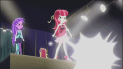 Size: 642x360 | Tagged: safe, screencap, amethyst star, roseluck, sparkler, equestria girls, life is a runway, animated, runway