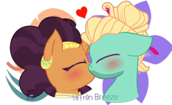 Size: 970x594 | Tagged: safe, artist:anastasyrdrawing, artist:colordream123, saffron masala, zephyr breeze, flutter brutter, spice up your life, base used, blushing, crack shipping, cute, exploitable meme, female, heart, kissing, male, saffron breeze, shipping, straight