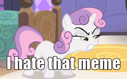 Size: 676x422 | Tagged: safe, screencap, sweetie belle, for whom the sweetie belle toils, caption, cropped, image macro, meme