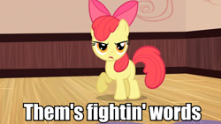 Size: 960x540 | Tagged: safe, screencap, apple bloom, bow, female, filly, image macro, impact font, meme, solo