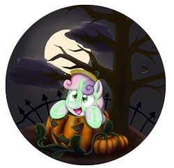 Size: 4057x3913 | Tagged: safe, artist:otakuap, sweetie belle, bodypaint, face paint, halloween, jack-o-lantern, moon, night, paint on fur, pumpkin, solo