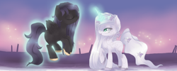 Size: 1500x600 | Tagged: safe, artist:loyaldis, princess silver swirl, oc, oc:white bow, g2, levitation, magic